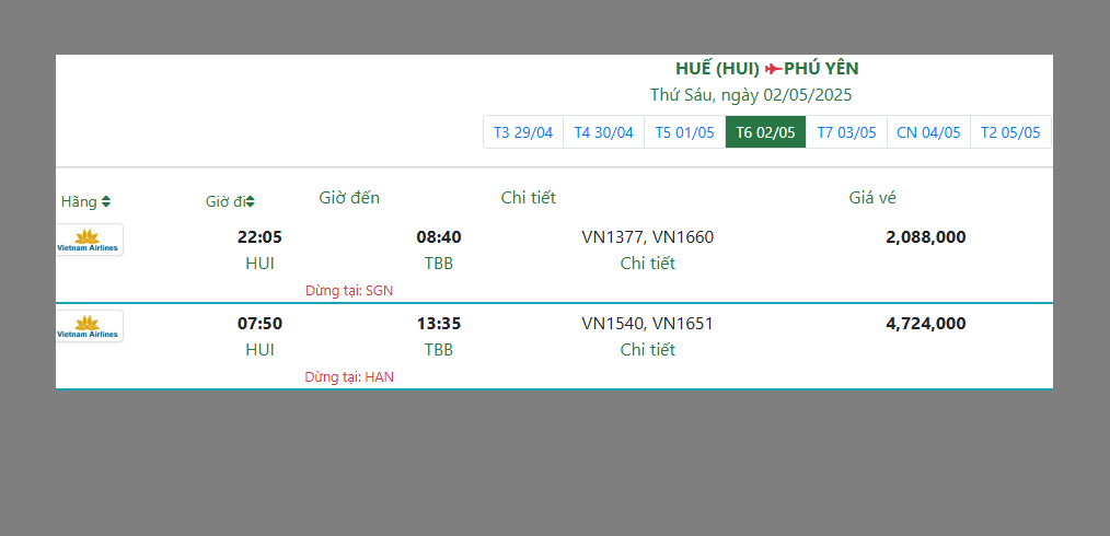 HUẾ (HUI) PHÚ YÊN Thứ Sáu, ngày 02/05/2025