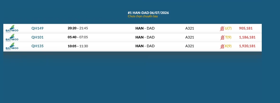 Hà Nội (HAN) - Đà Nẵng (DAD) Thứ hai 06/07/2026