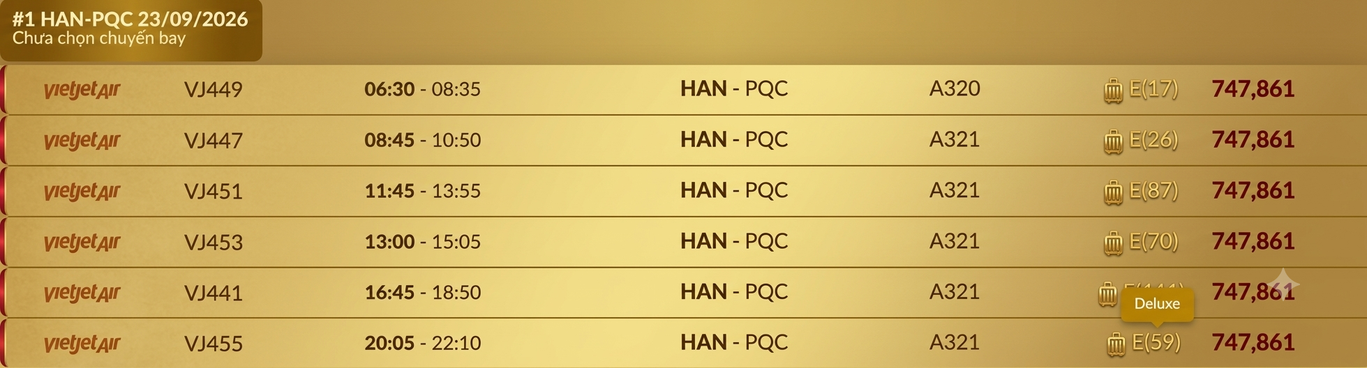 Hà Nội (HAN) - Phú Quốc (PQC) Thứ tư 23/09/2026