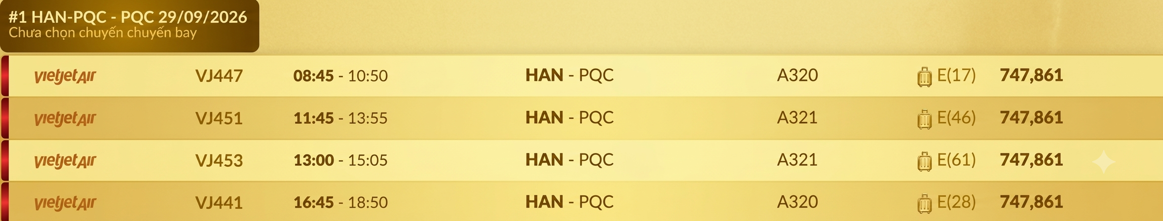 Hà Nội (HAN) - Phú Quốc (PQC) Thứ ba 29/09/2026
