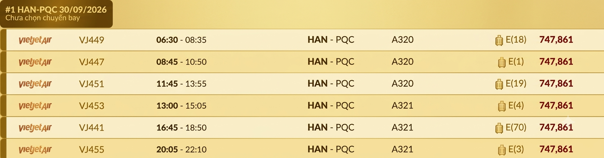 Hà Nội (HAN) - Phú Quốc (PQC) Thứ tư 30/09/2026