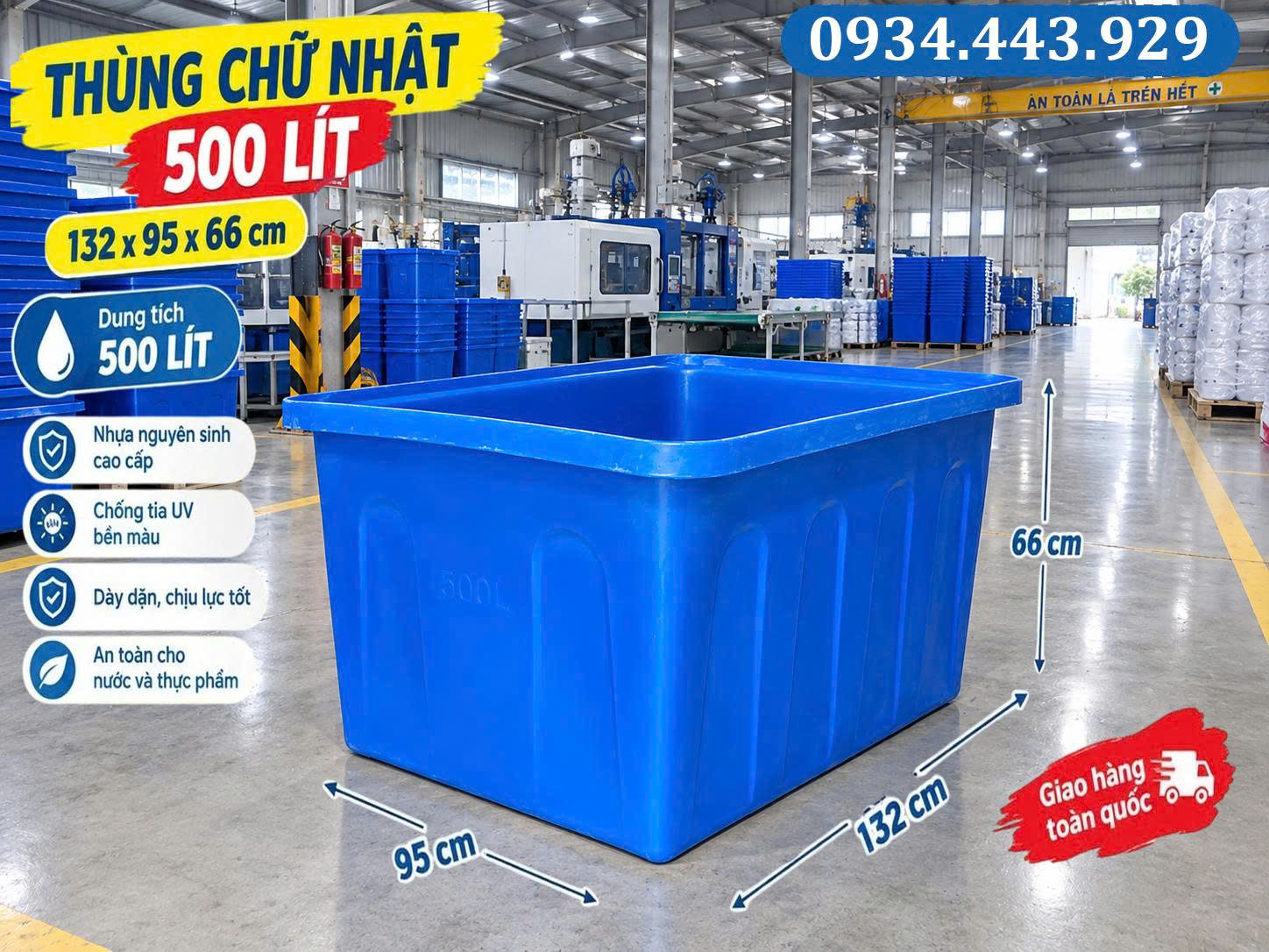 thùng nhựa vuông 500L